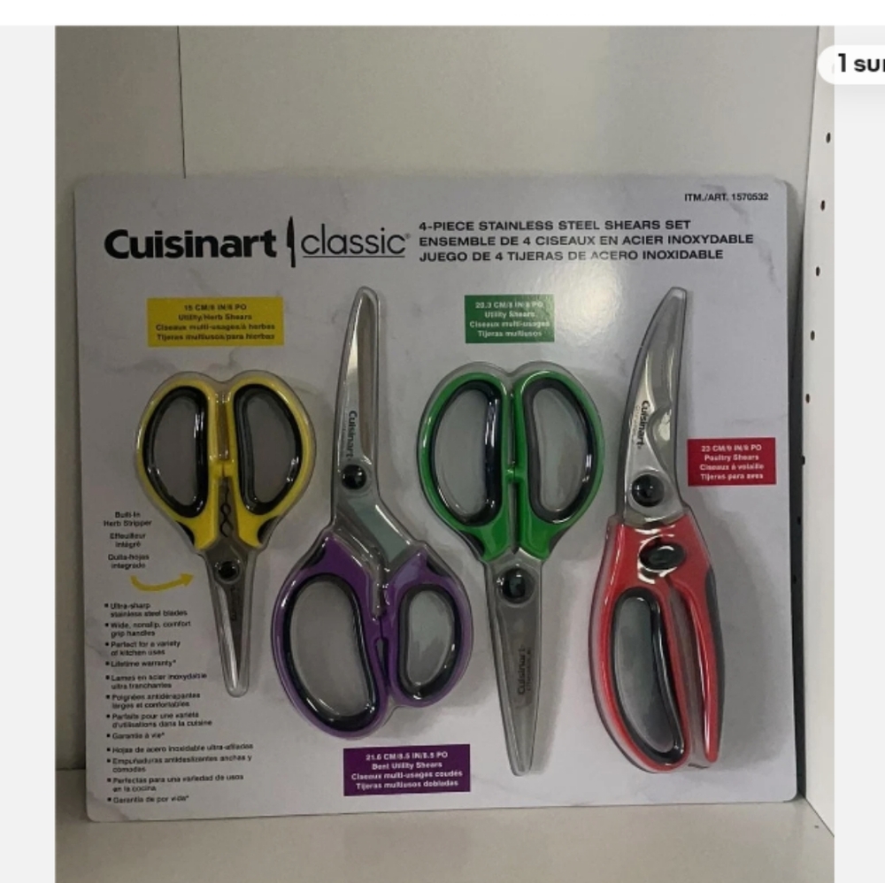 Cuisinart, 4 Pc Classic SS Ultra-Sharp Kitchen Non-Slip Utility + Poultry Shears